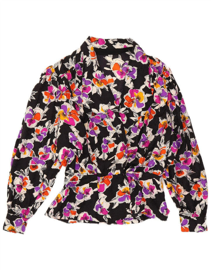 Blusa feminina vintage UK 12 média floral multicolorida