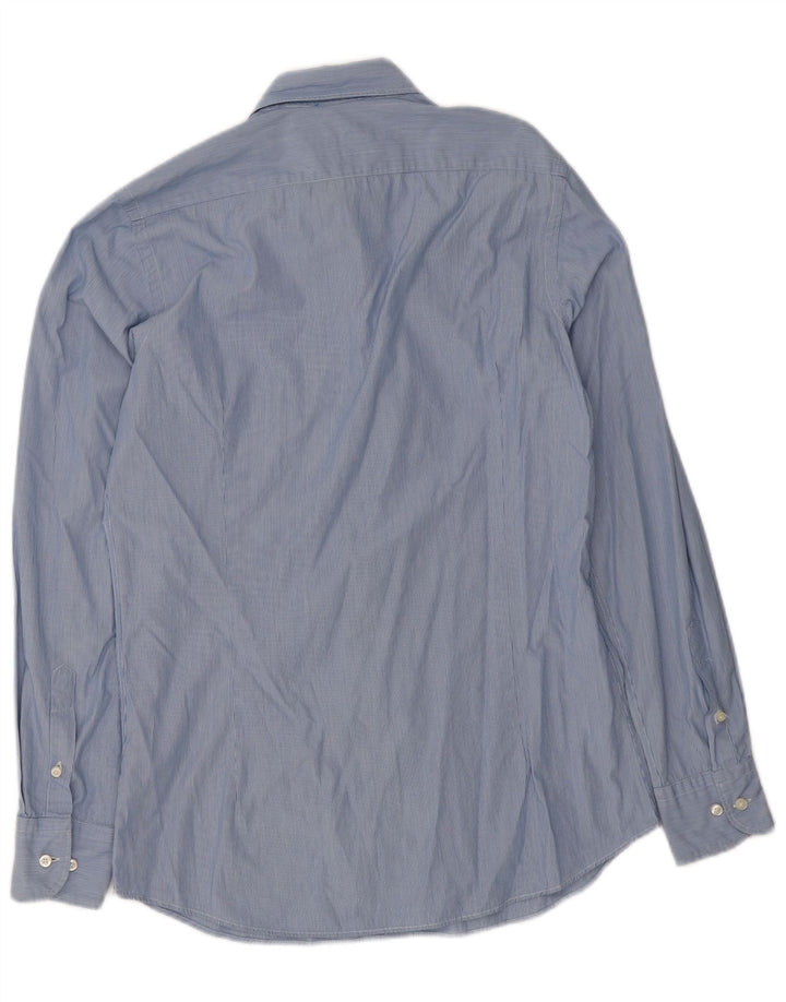 Camisa masculina Massimo Dutti Slim Fit pequena listrada azul de algodão