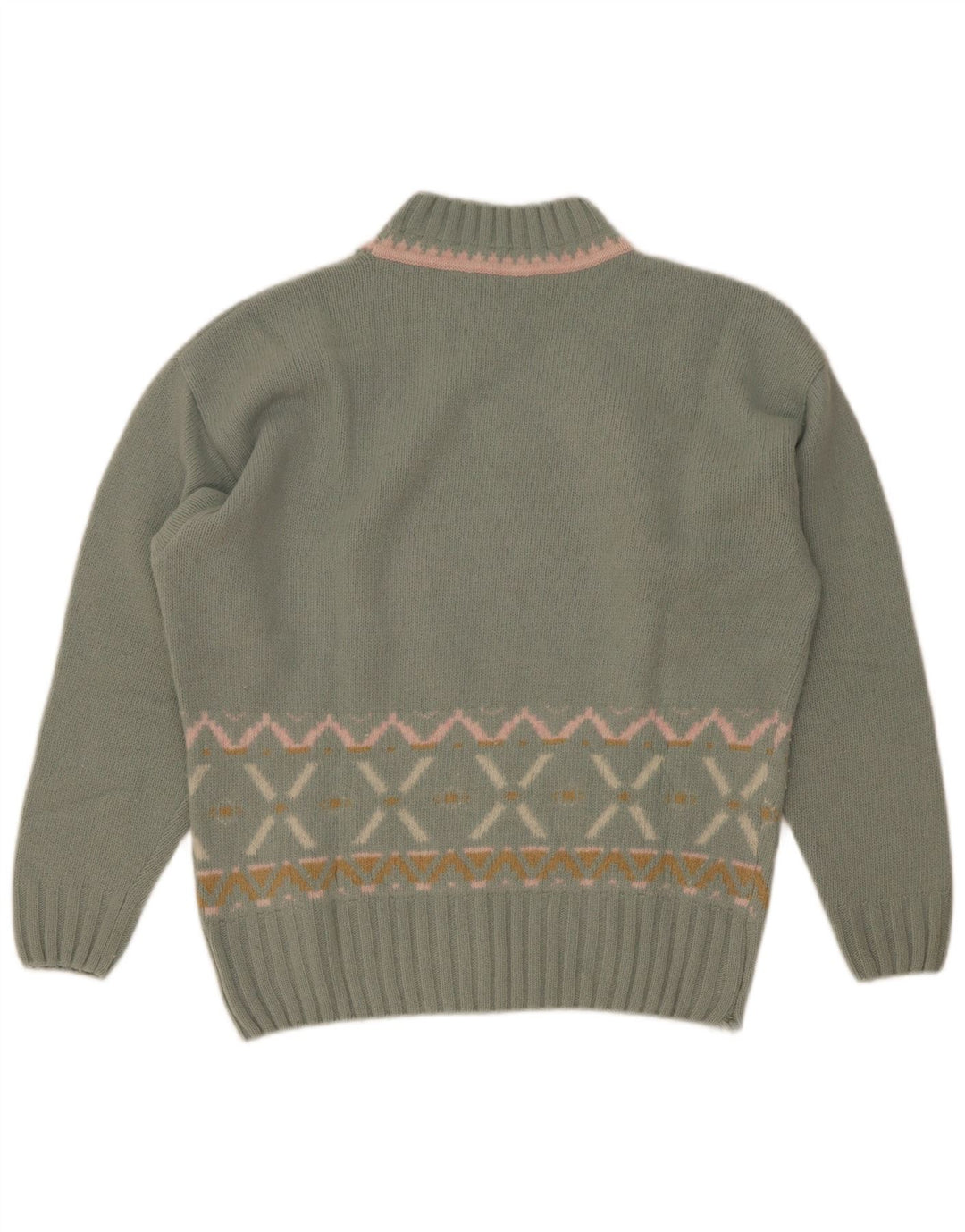 Suéter feminino Maximilian com gola tartaruga Reino Unido 14 médio verde Fair Isle