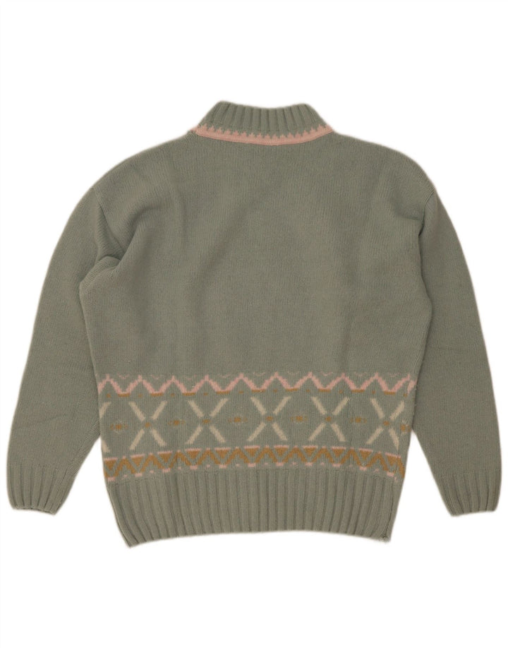 Suéter feminino Maximilian com gola tartaruga Reino Unido 14 médio verde Fair Isle