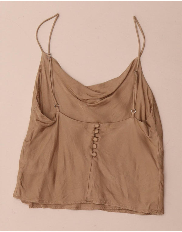 Zara Womens Cami Top UK 10 Pequeno Bege Viscose