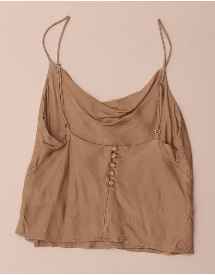 Zara Womens Cami Top UK 10 Pequeno Bege Viscose
