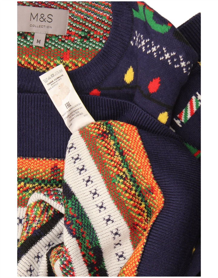 Suéter masculino Marks & Spencer com gola redonda, azul marinho médio, Natal