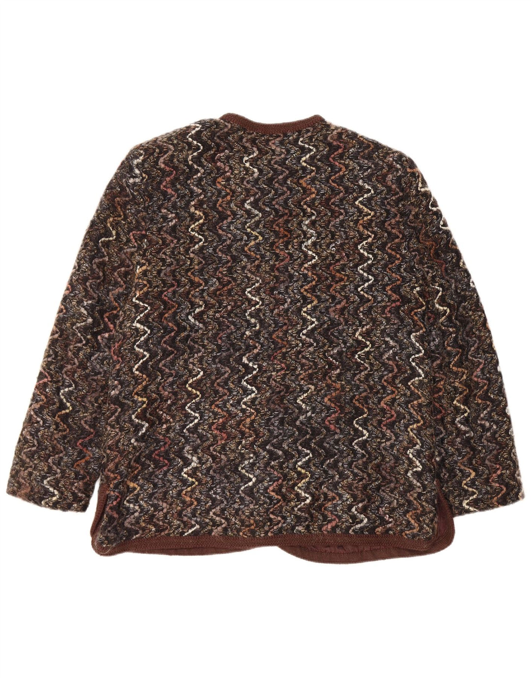 Jaqueta blazer feminina Maglificio com 5 botões Reino Unido 16 grande marrom lã Chevron