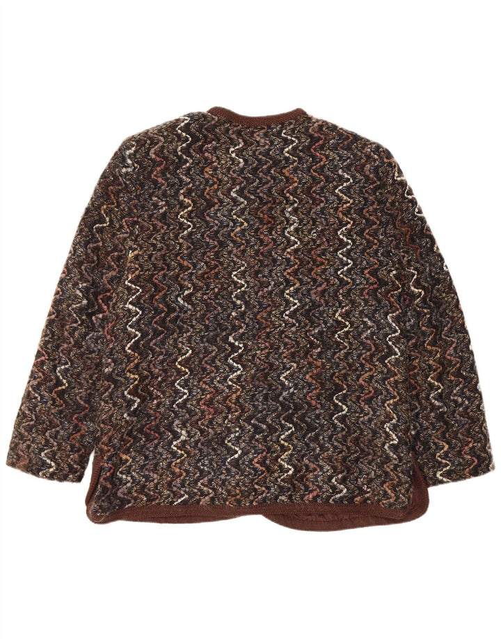 Jaqueta blazer feminina Maglificio com 5 botões Reino Unido 16 grande marrom lã Chevron