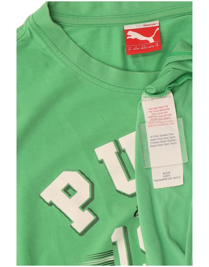 Puma Mens Graphic T-Shirt Top Médio Algodão Verde