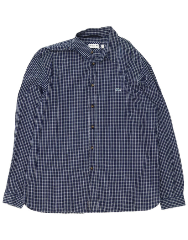 Camisa masculina Lacoste Slim Fit tamanho 45 2XL algodão xadrez azul marinho