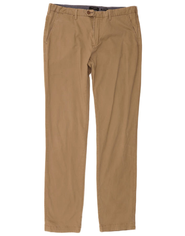 Calça chino reta masculina Ted Baker W36 L36 algodão bege
