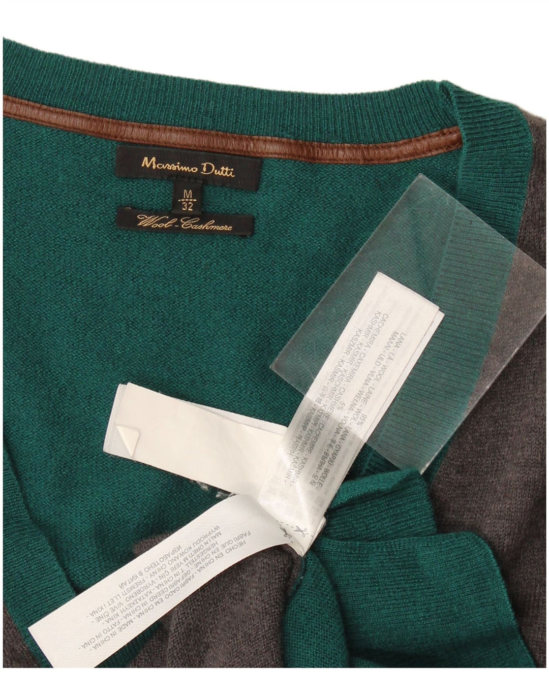 Suéter cardigã feminino Massimo Dutti Reino Unido 14 lã colorblock verde médio