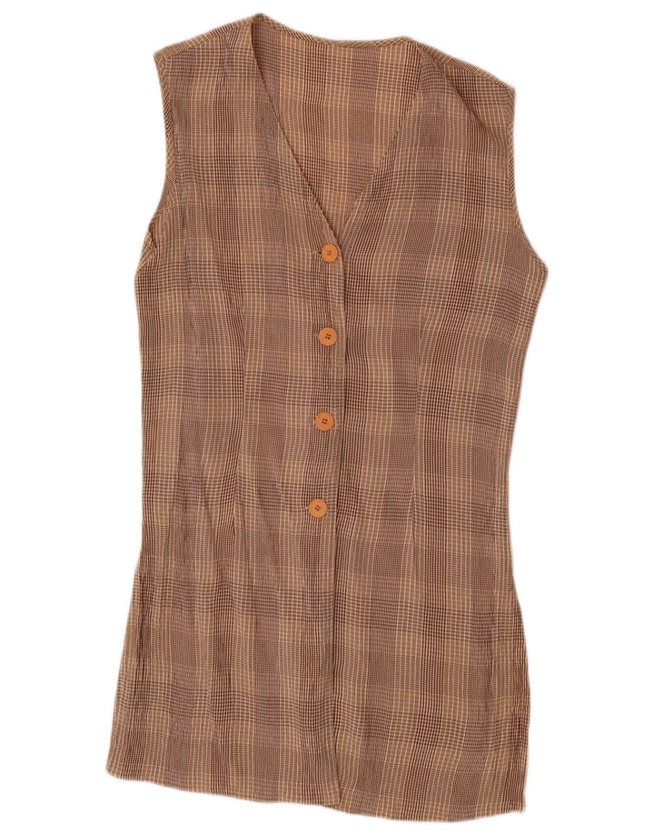 Conjunto feminino VINTAGE de 4 botões e 2 peças Reino Unido 10 pequeno W28 marrom xadrez acetato