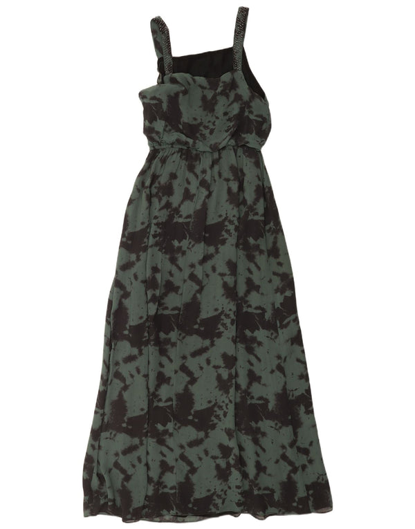 Vestido maxi feminino sem mangas Zara Reino Unido 10 pequeno tie-dye verde
