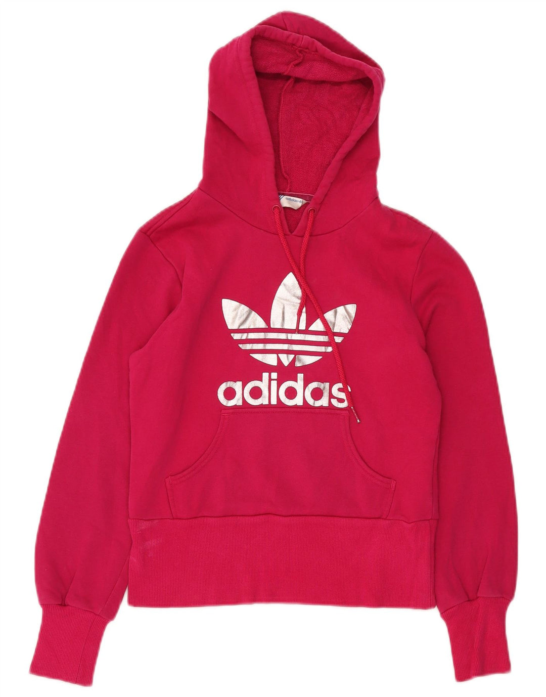 ADIDAS Womens Crop Graphic Hoodie Jumper IT 36 XS Rosa Algodão