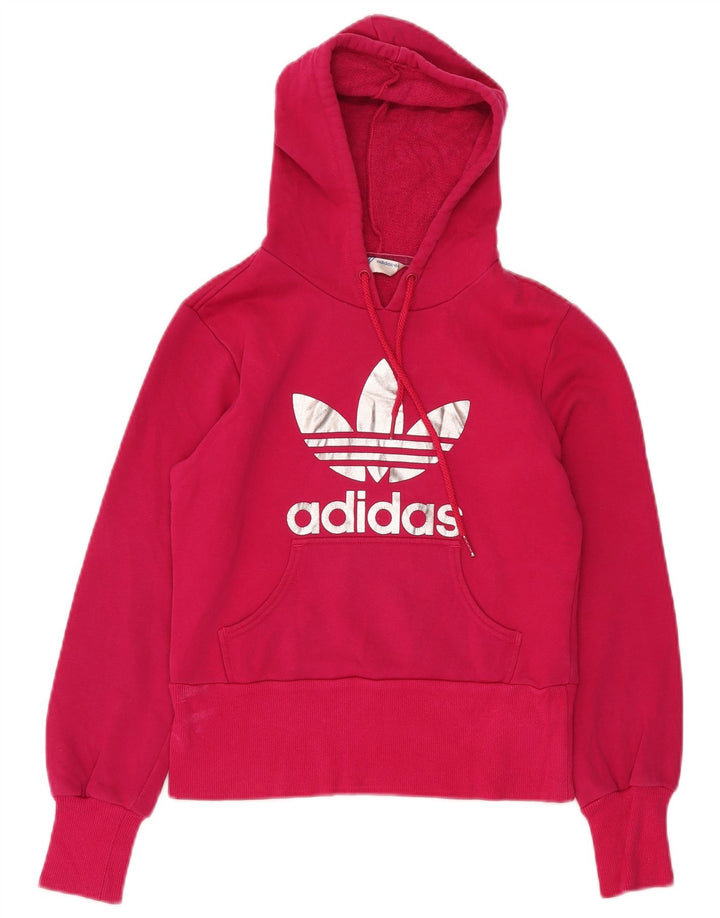 ADIDAS Womens Crop Graphic Hoodie Jumper IT 36 XS Rosa Algodão