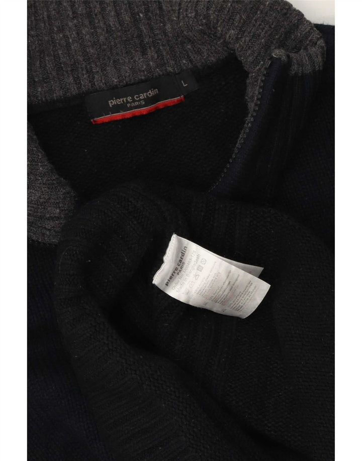 Suéter masculino Pierre Cardin com zíper e gola alta acrílico preto grande