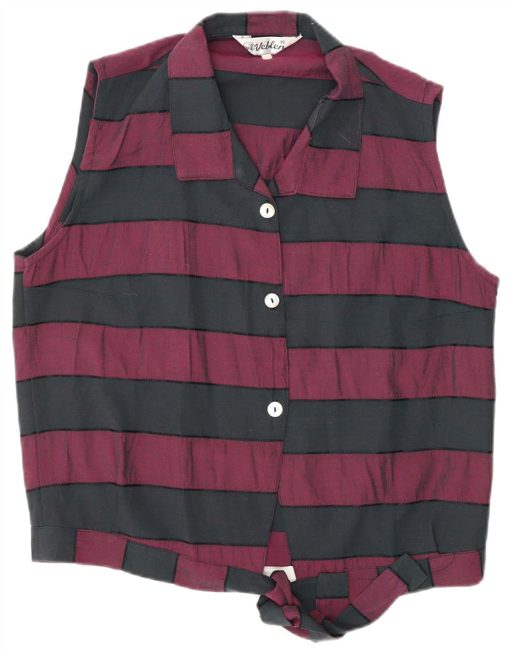 Blusa feminina VINTAGE com gravata frontal UK 16 listrada preta média