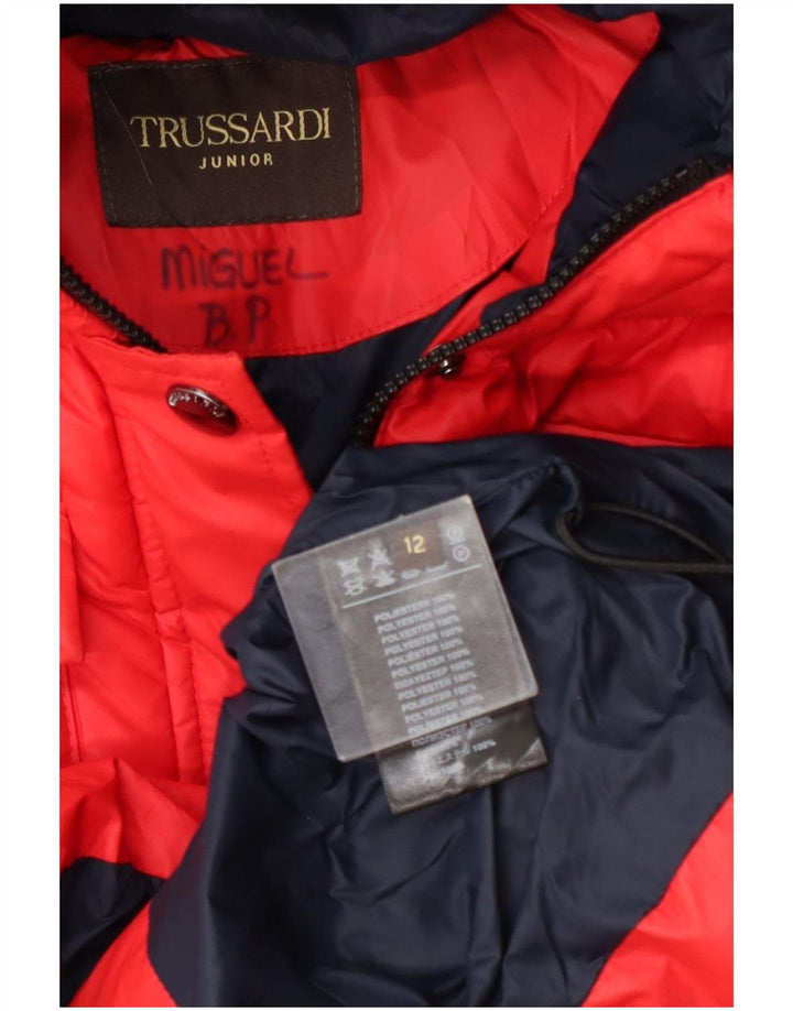 Jaqueta acolchoada com capuz gráfico Trussardi Boys 11-12 anos poliéster vermelho