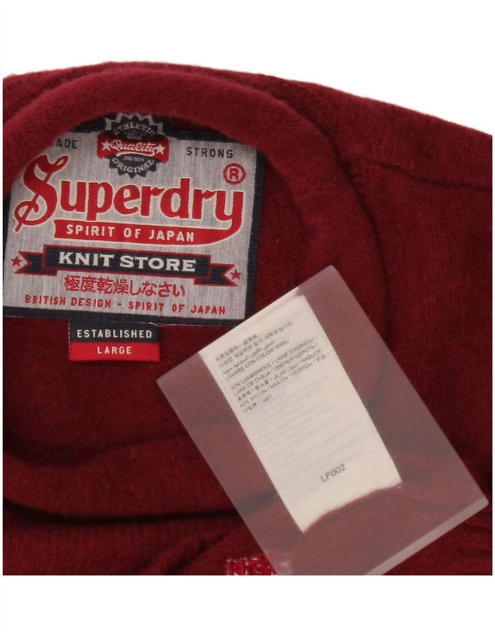 Suéter masculino SUPERDRY com gola redonda grande lã de cordeiro cor de vinho