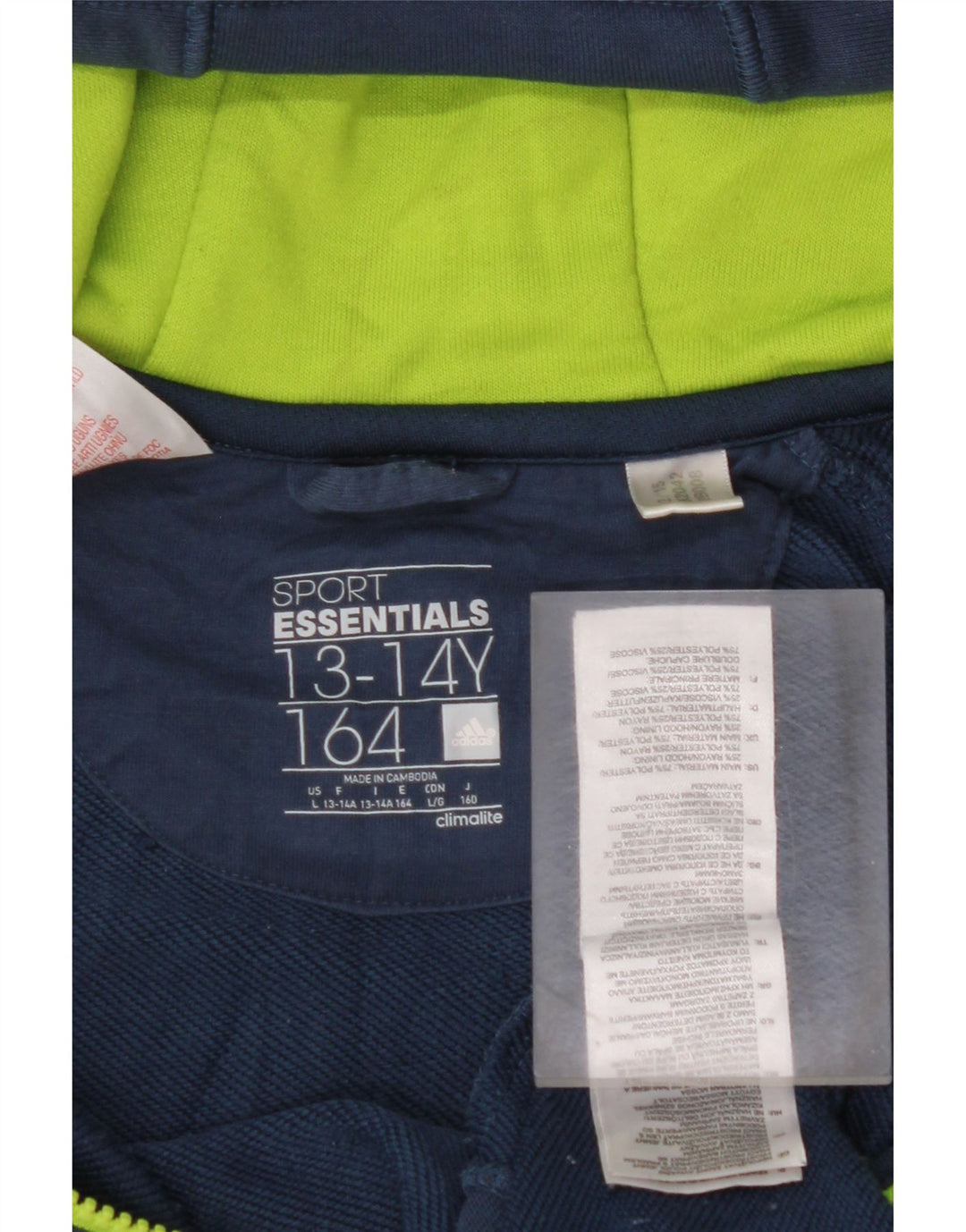 Suéter ADIDAS Boys Climalite Zip Hoodie 13-14 anos azul marinho poliéster