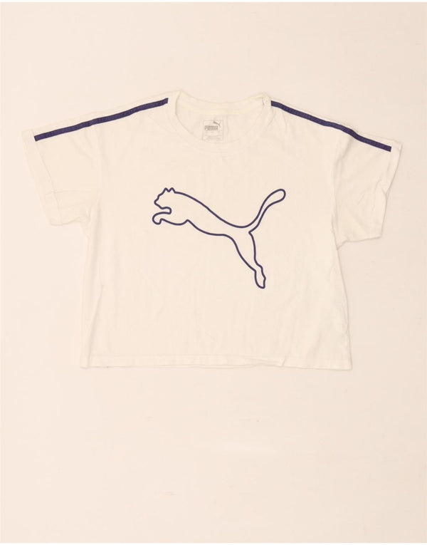 Camiseta feminina Puma Crop Graphic Top UK 10 Pequeno Algodão Branco