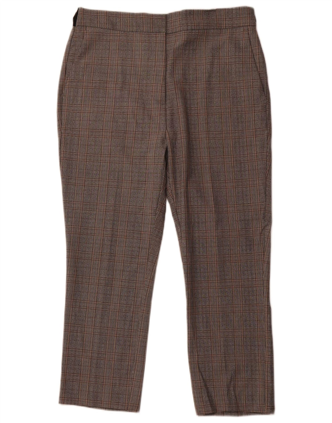 Calça feminina ZARA cônica cortada XL W32 L24 cinza houndstooth poliéster