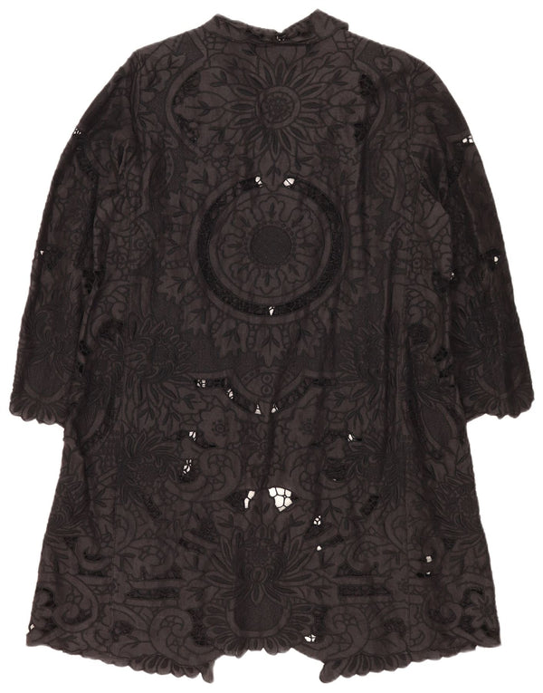 Gerard Darel vestido feminino manga 3/4, roupão IT 46 grande preto floral rami