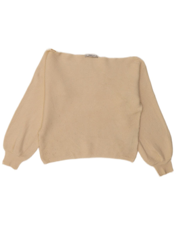Zara Suéter feminino cropped com gola canoa Reino Unido 16 grande viscose off white