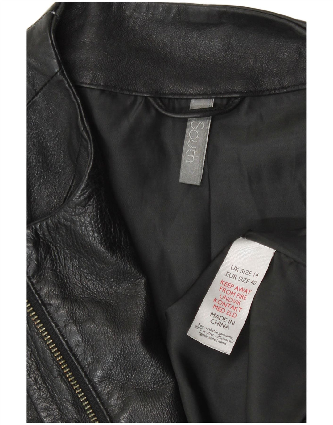 Jaqueta de couro feminina South UK 14 couro preto médio