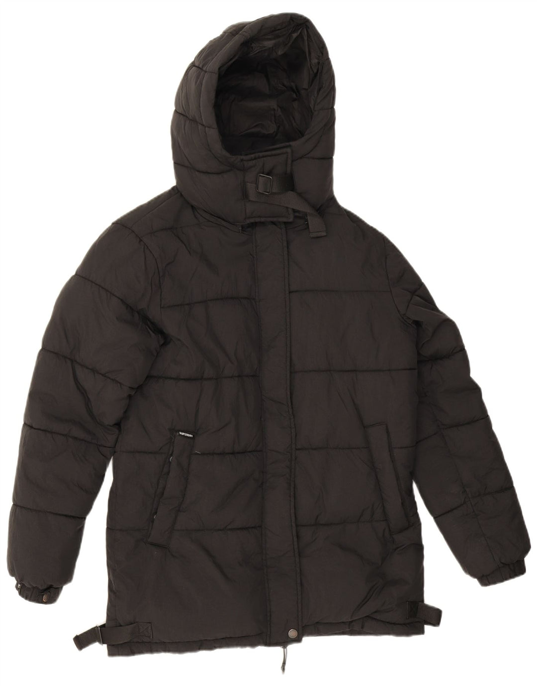 Jaqueta acolchoada superdimensionada com capuz feminino Superdry Reino Unido 8 pequeno nylon preto