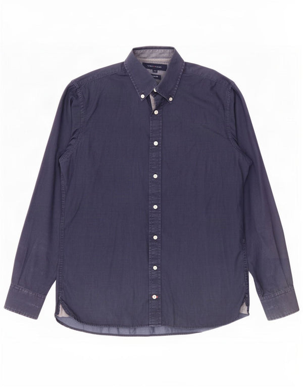 Camisa masculina Slim Fit Tommy Hilfiger pequena algodão geométrico azul marinho