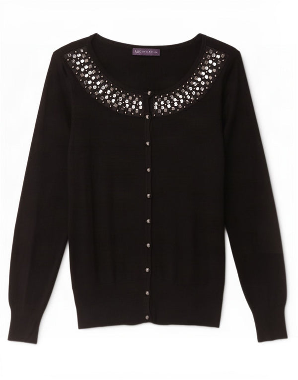 Suéter cardigã feminino Marks & Spencer Reino Unido 16 grande viscose manchada preta