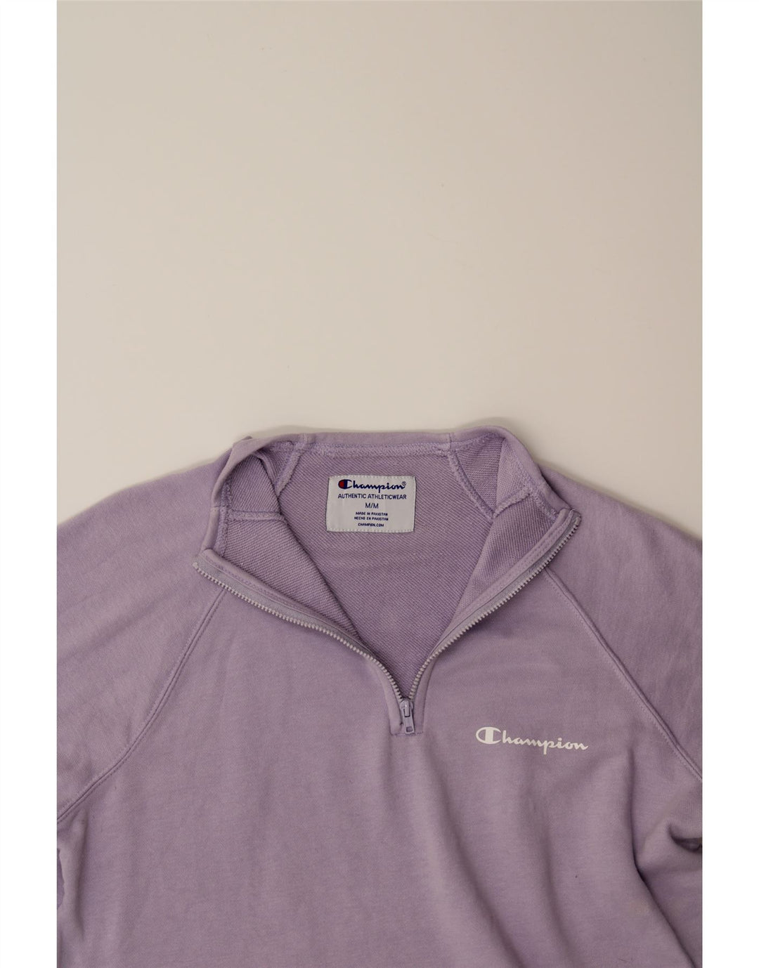 CHAMPION Womens Zip Neck Sweatshirt Jumper UK 14 Medium Purple Cotton Vintage Champion and Second-Hand Champion from Messina Hembry 