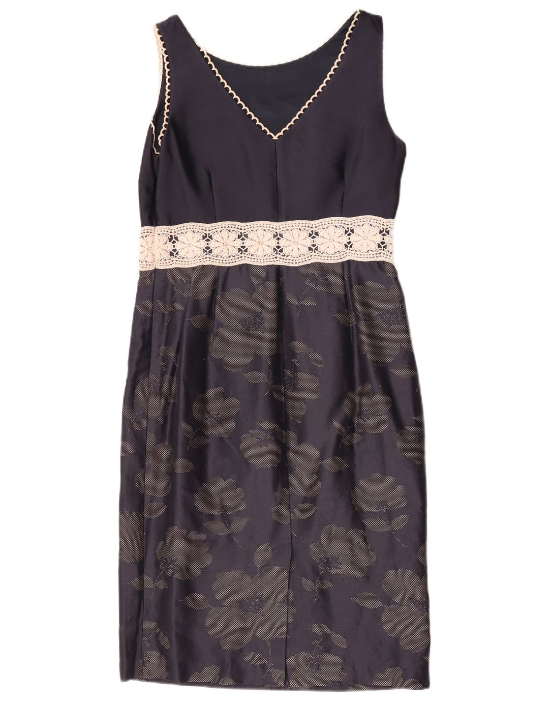 Vestido bainha feminino Fenn Wright Manson Reino Unido 10 pequeno azul marinho floral