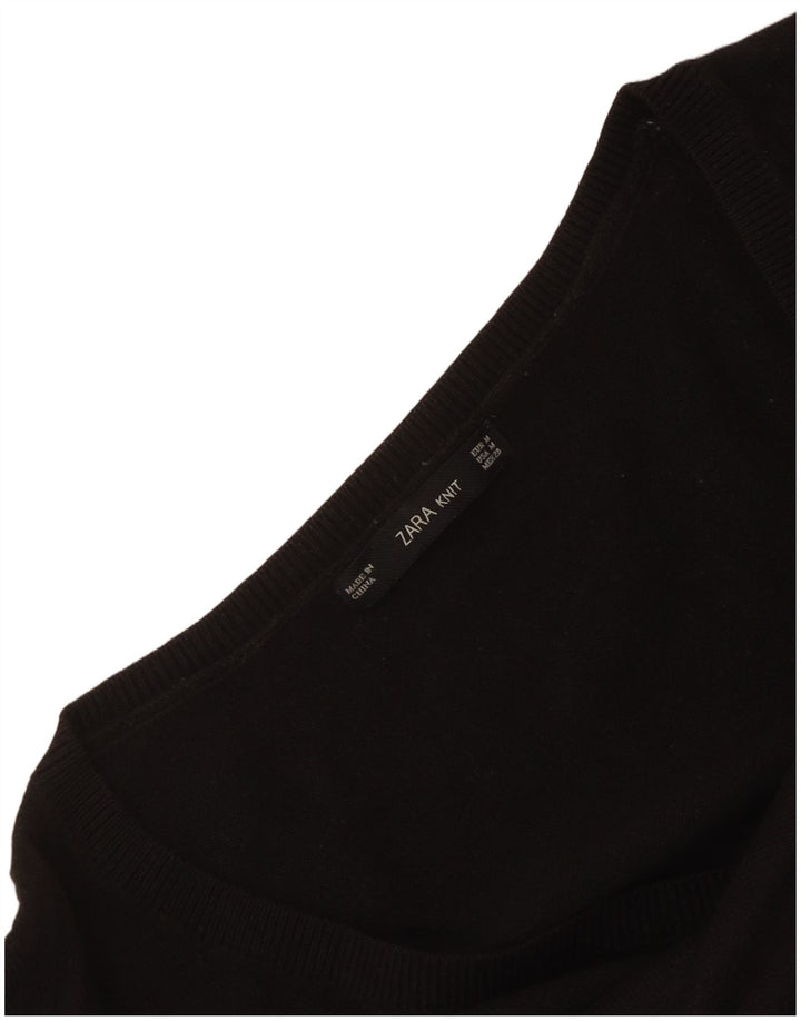 Suéter feminino Zara manga 3/4 com decote em V Reino Unido 14 médio preto