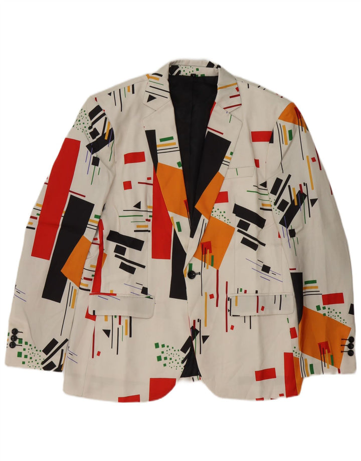 Jaqueta blazer masculina vintage com 1 botão Reino Unido 40 grande branco geométrico