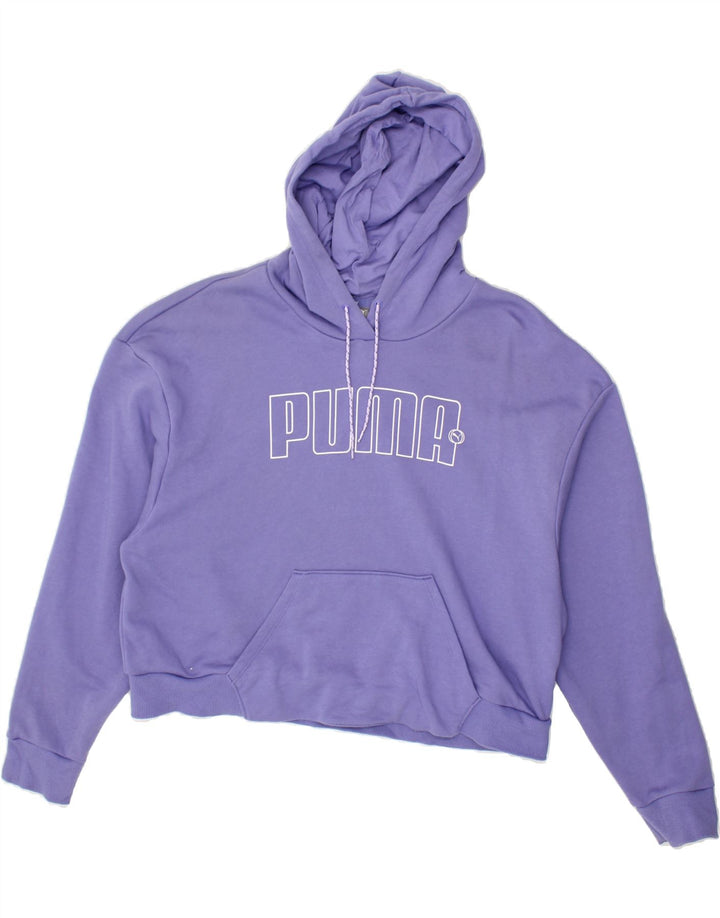PUMA Womens Crop Graphic Hoodie Jumper UK 18 XL Purple Cotton Vintage Puma and Second-Hand Puma from Messina Hembry 