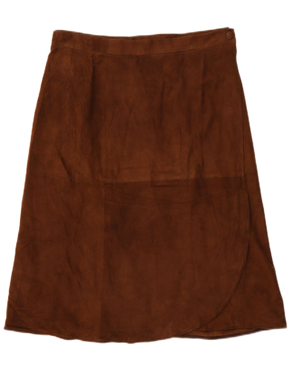 VINTAGE Womens Suede Wrap Skirt W34 Large Brown