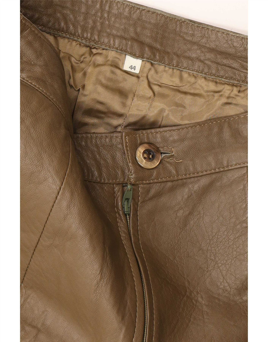 Saia de couro feminina vintage IT 44 médio W28 cáqui