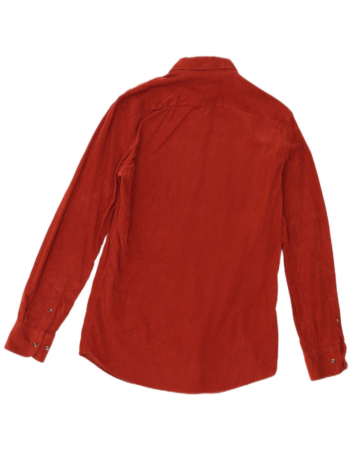 Camisa masculina de veludo Massimo Dutti pequena vermelha de algodão