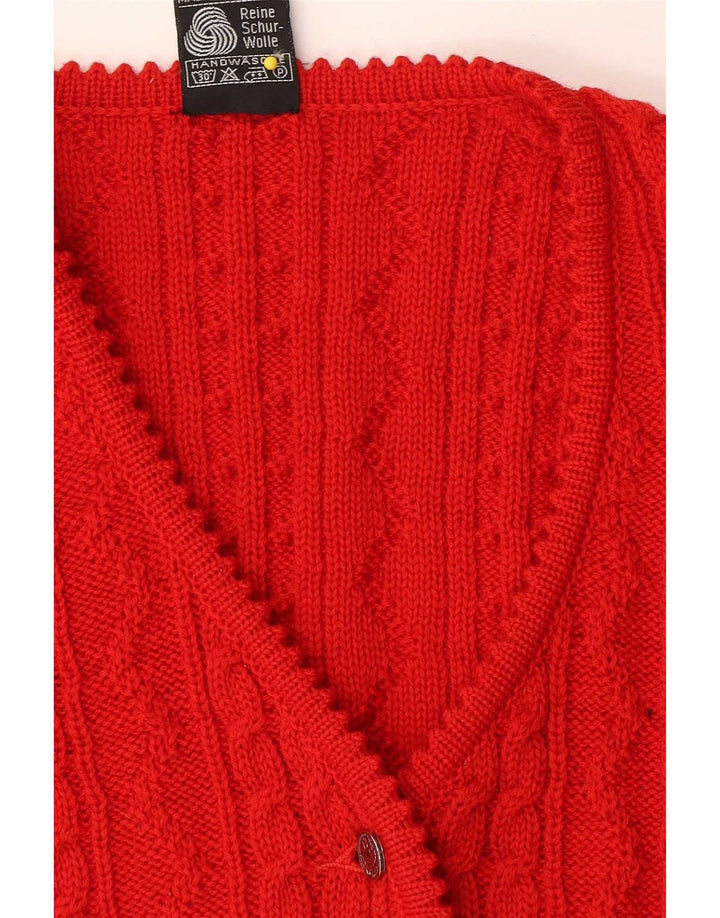 Suéter cardigã feminino Giesswein cropped sem mangas UE 40 lã vermelha média