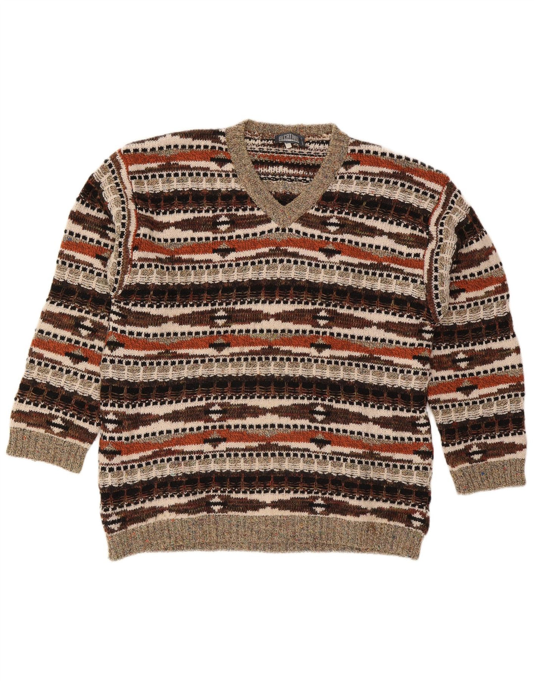 Suéter masculino Alcatraz com decote em V XL de lã geométrica multicolorida