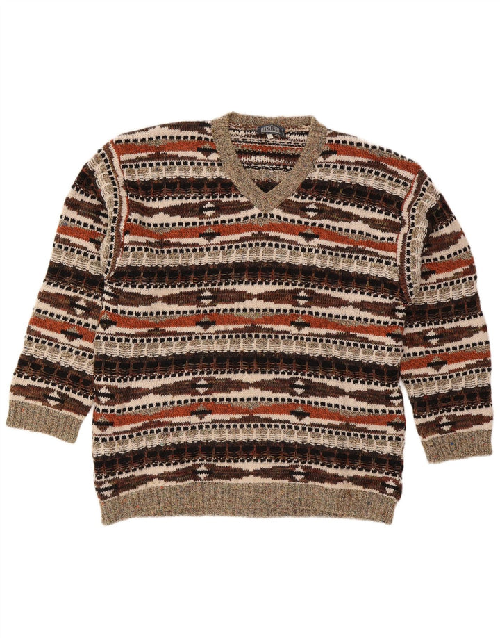 Suéter masculino Alcatraz com decote em V XL de lã geométrica multicolorida