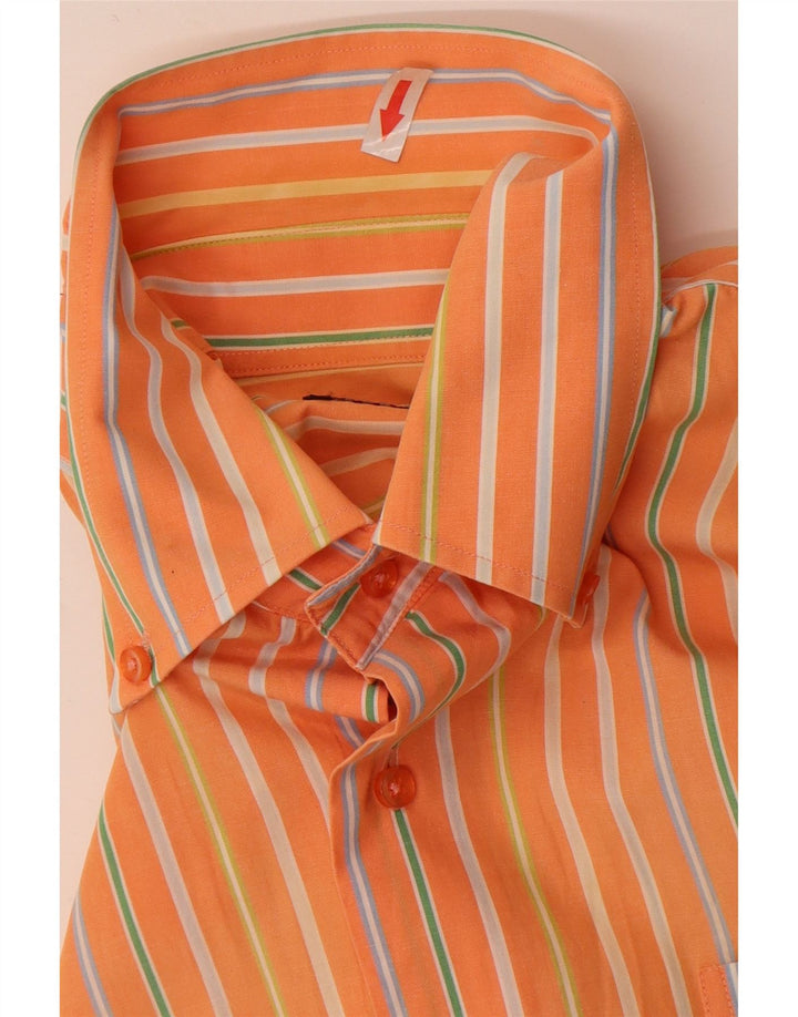 Camisa masculina de manga curta People listrada laranja grande de algodão