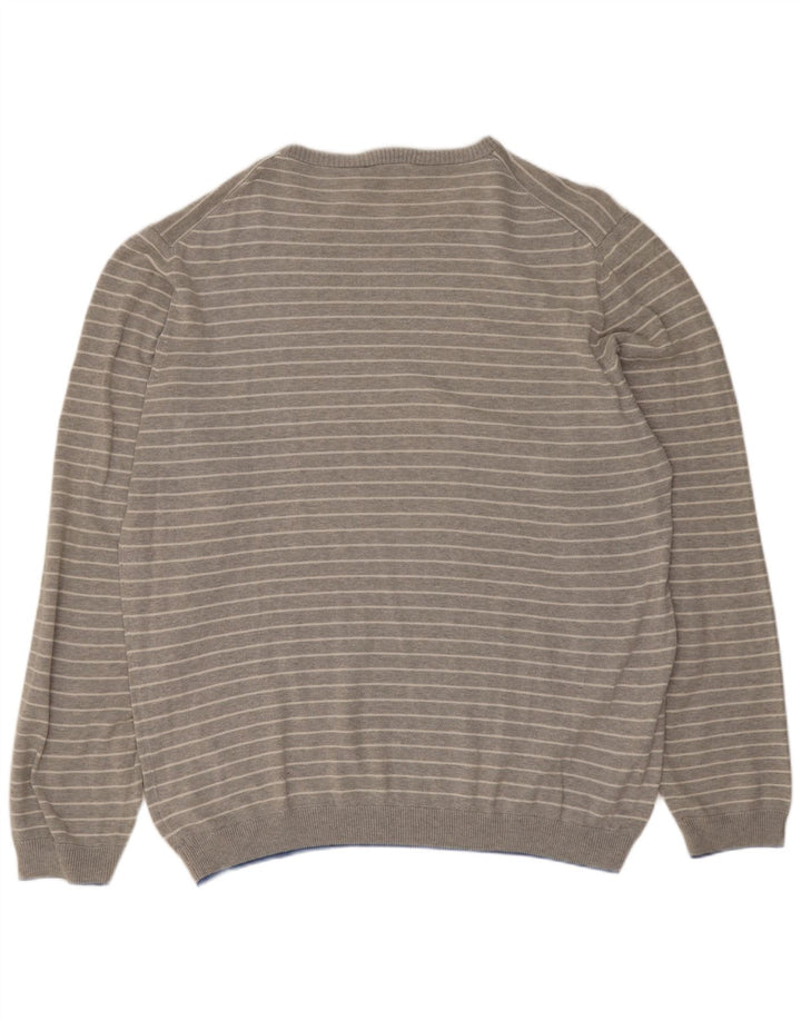 Fred Perry Suéter masculino com gola redonda XL algodão listrado cinza