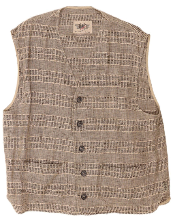 Colete vintage masculino clássico ajuste grande listrado marrom