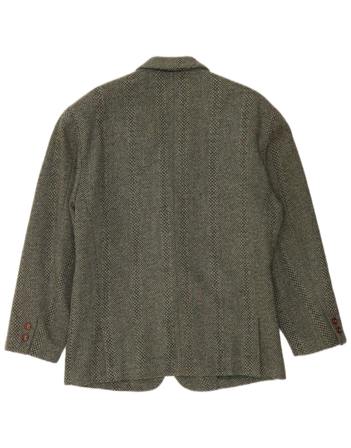 Jaqueta blazer masculina vintage com 2 botões Reino Unido 38 lã listrada verde média
