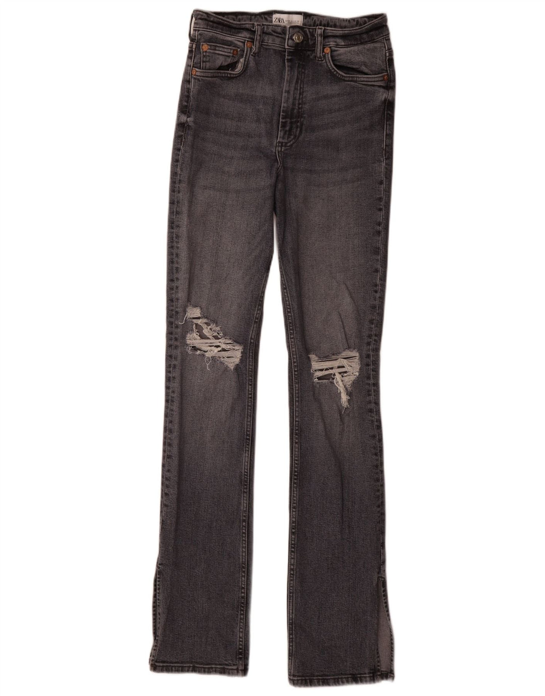 Zara Jeans femininos desgastados slim EU 38 pequeno W28 L34 algodão cinza