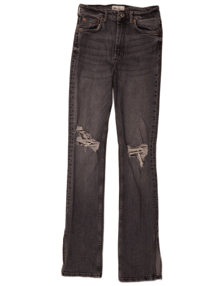 Zara Jeans femininos desgastados slim EU 38 pequeno W28 L34 algodão cinza