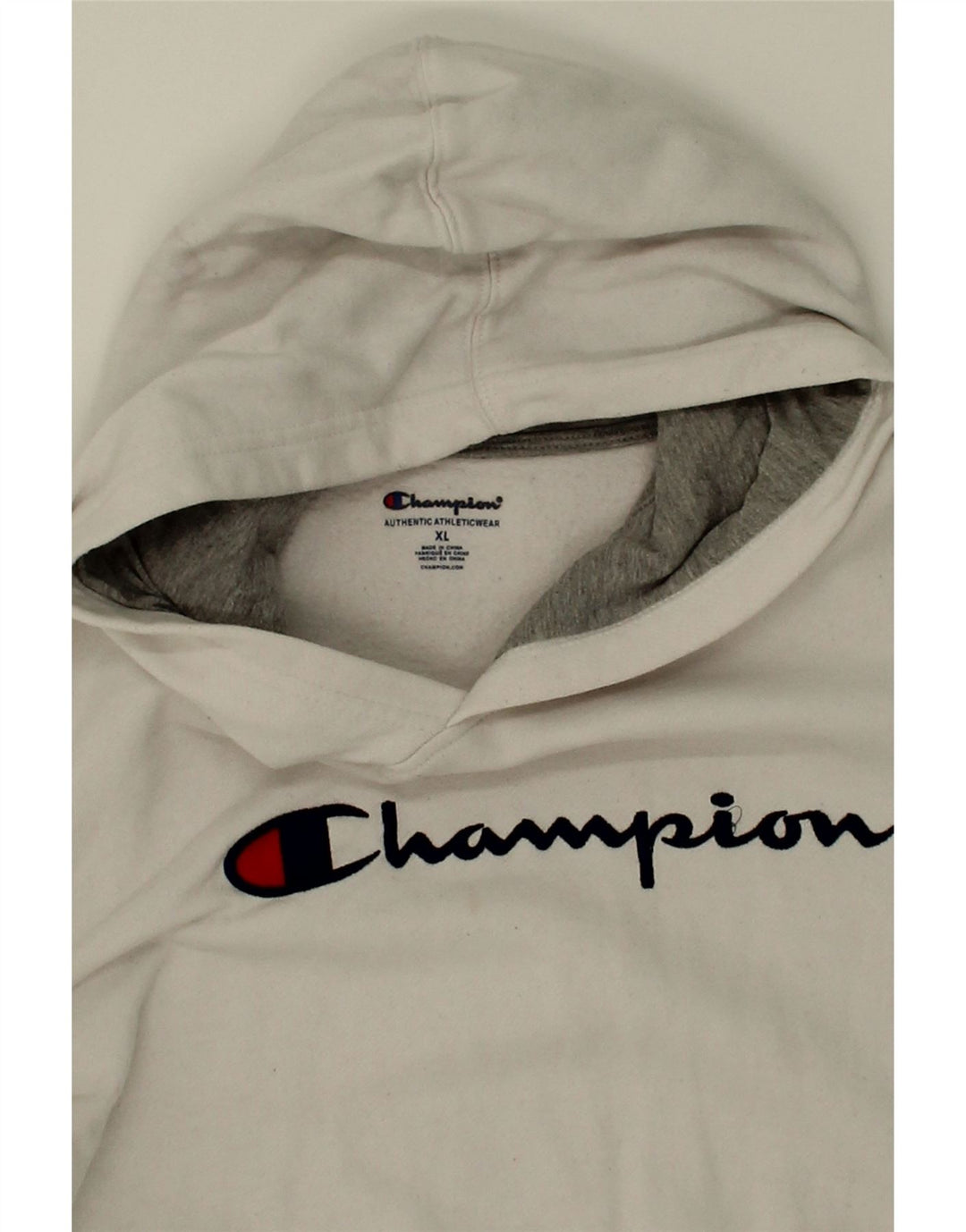 CHAMPION Womens Graphic Hoodie Jumper UK 18 XL White Cotton Vintage Champion and Second-Hand Champion from Messina Hembry 