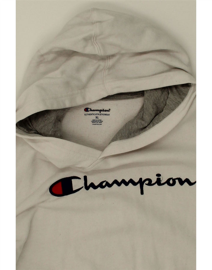 CHAMPION Womens Graphic Hoodie Jumper UK 18 XL White Cotton Vintage Champion and Second-Hand Champion from Messina Hembry 