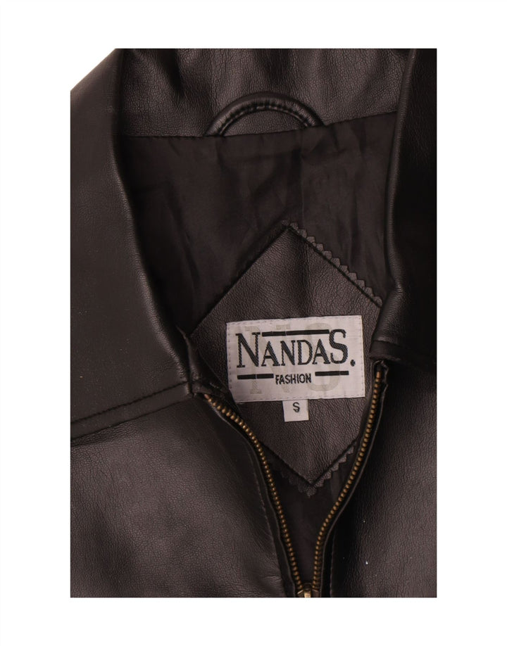 Colete de couro feminino vintage UK 10 pequeno preto